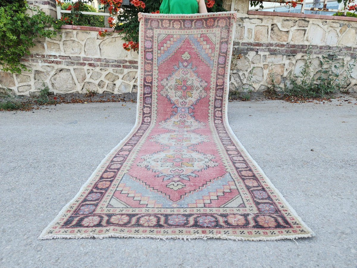 3x9 Kitchen Runner, Turkish Hand Woven Wool Rug, Eco Friendly, Farmhouse Decor