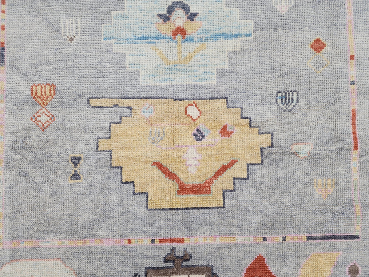 6x9 Gray Oushak Rug: Turkish Wool, Ocean Breeze Patina Blue Wool, Kitds Room Decor