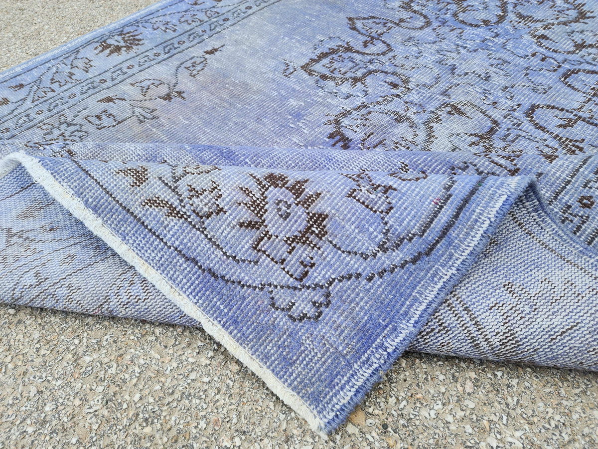 Vintage Blue Turkish Oushak Rug 5x9: Handwoven Wool Area Rug