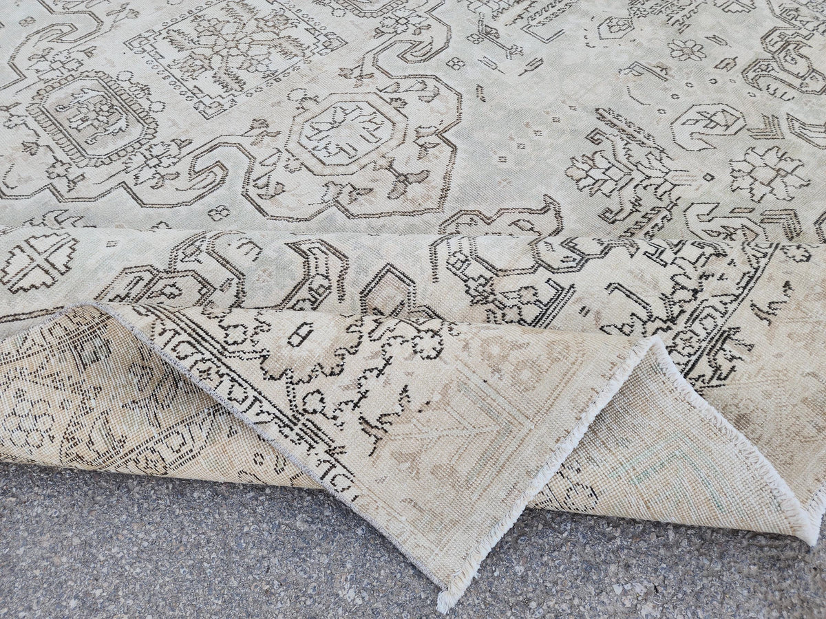Neutral Large Rug 9x12, Hand Knotted, Green and Beige Rug, Living Room Decor