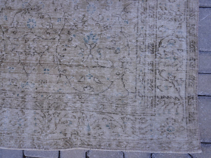 6x10 Vintage Turkish Rug: Neutral Muted Isparta Rug