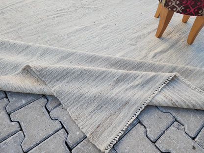 Hand Knotted Turkish Kilim Rug 8x12: Neutral Wool, Rustic Decor