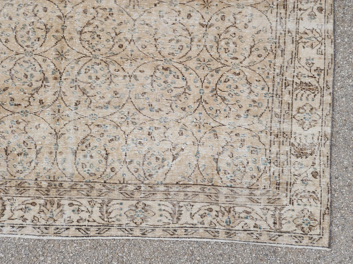 Hand Knotted Wool Rug 6x10: Beige Turkish Oushak Rug