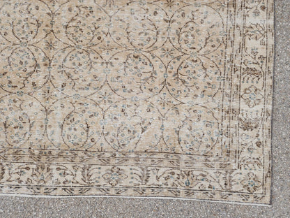 Hand Knotted Wool Rug 6x10: Beige Turkish Oushak Rug
