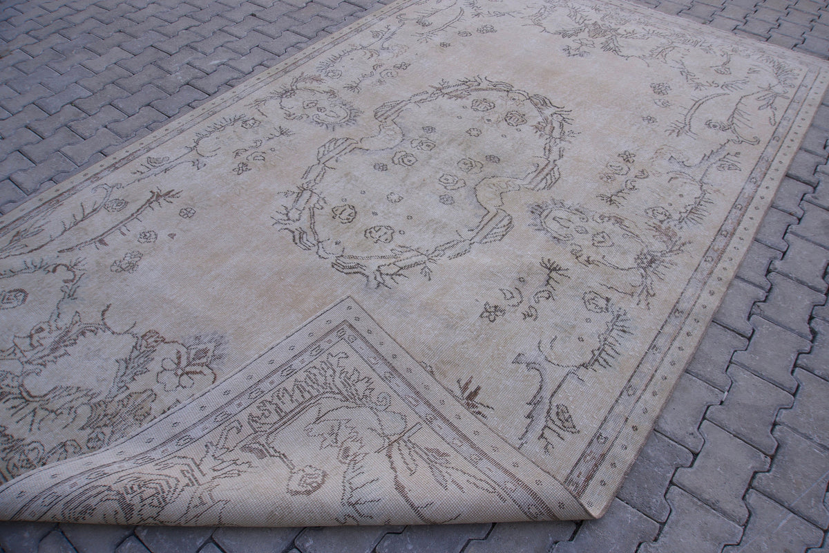 Handwoven Neutral Rug 7x11: Beige & Gray Wool, Oriental Design, Home Decor