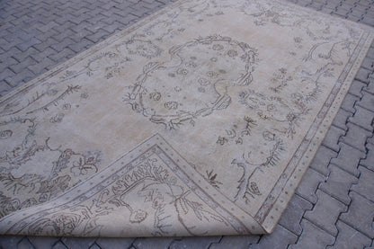 Handwoven Neutral Rug 7x11: Beige & Gray Wool, Oriental Design, Home Decor
