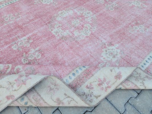 Vintage Oushak Area Rug 7x10, Hand Knotted Turkish Red Wool, Bohem Home Rustic Decor