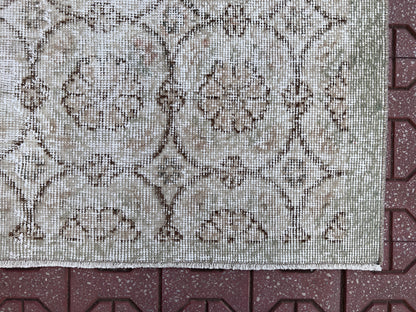 Handwoven Neutral Oushak Rug 4x7: Turkish Wool & Cotton Rug