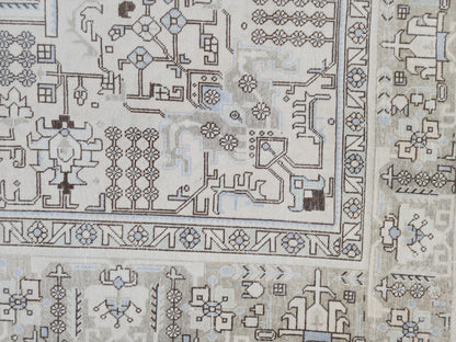 Vintage 9x13 Neutral Oriental Rug: Hand Woven Wool Cotton Area Rug, Geometric Pattern Carpet