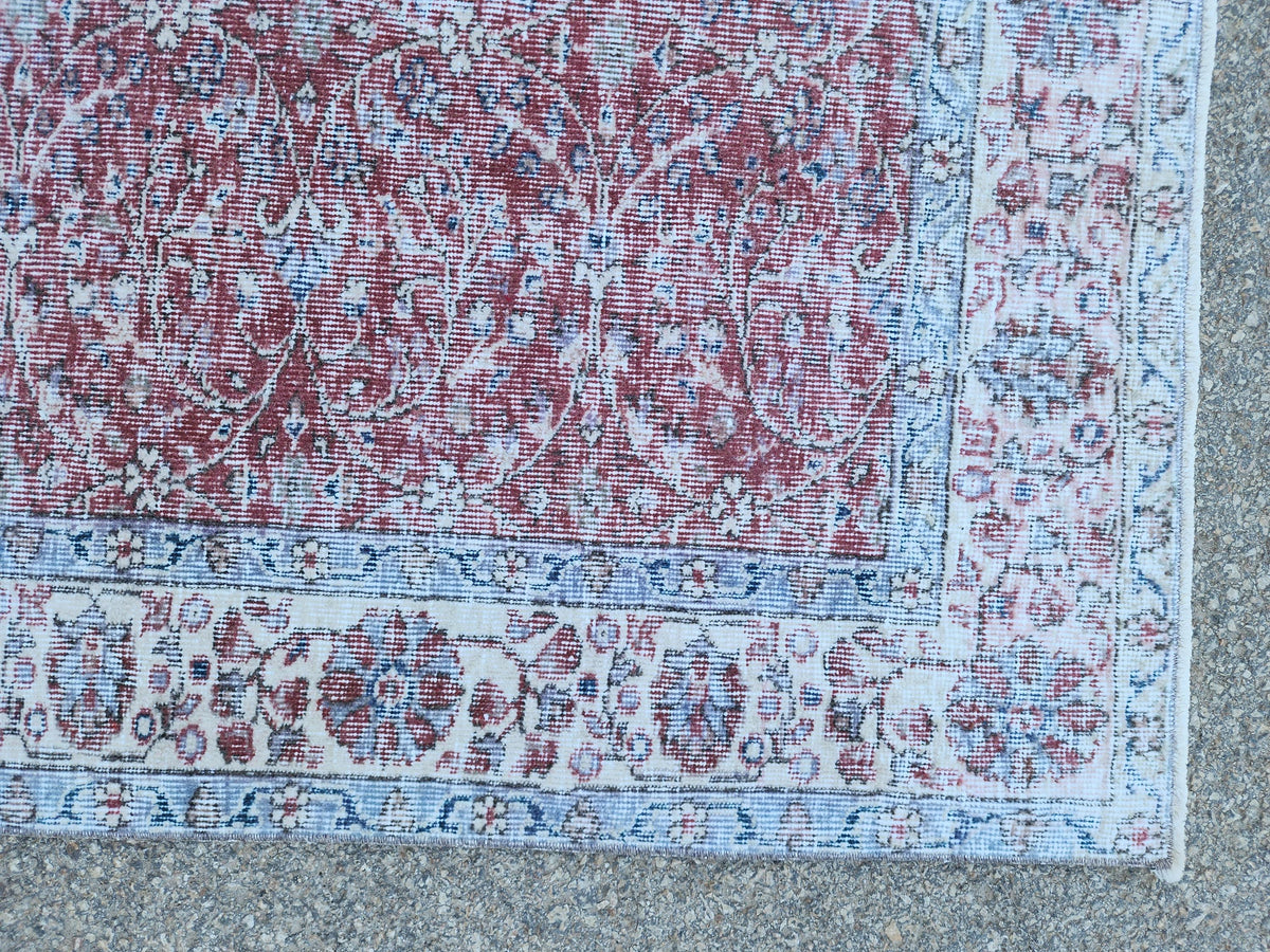 6x9 Turkish Area Rug, Faded Red Wool, Rustic Home Decor