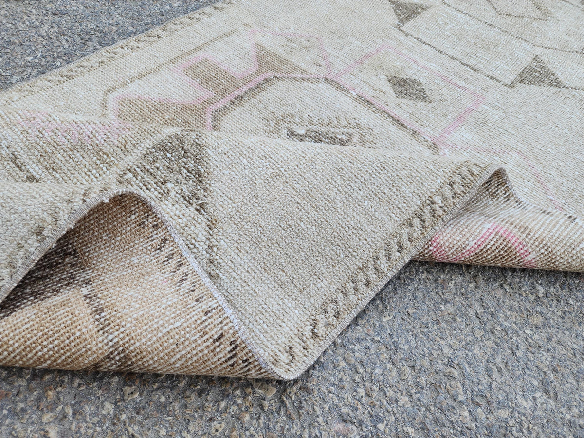 Neutral 3x12 Runner Rug, Turkish Hand Knotted Beige Wool Carpet, Hallway Boho Decor