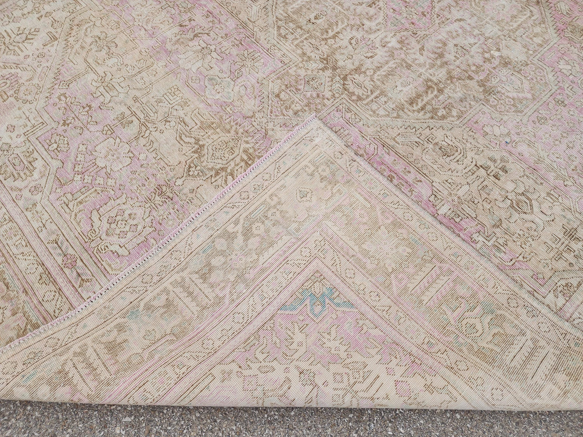 Vintage Hand Knotted Wool Rug 9×12 ft, Beige Geometric Oriental Persian Traditional Carpet
