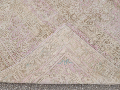 Vintage Hand Knotted Wool Rug 9×12 ft, Beige Geometric Oriental Persian Traditional Carpet