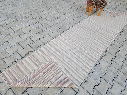 2x11 Hand Knotted Turkish Kilim Runner Rug: Neutral Farmhouse Decor