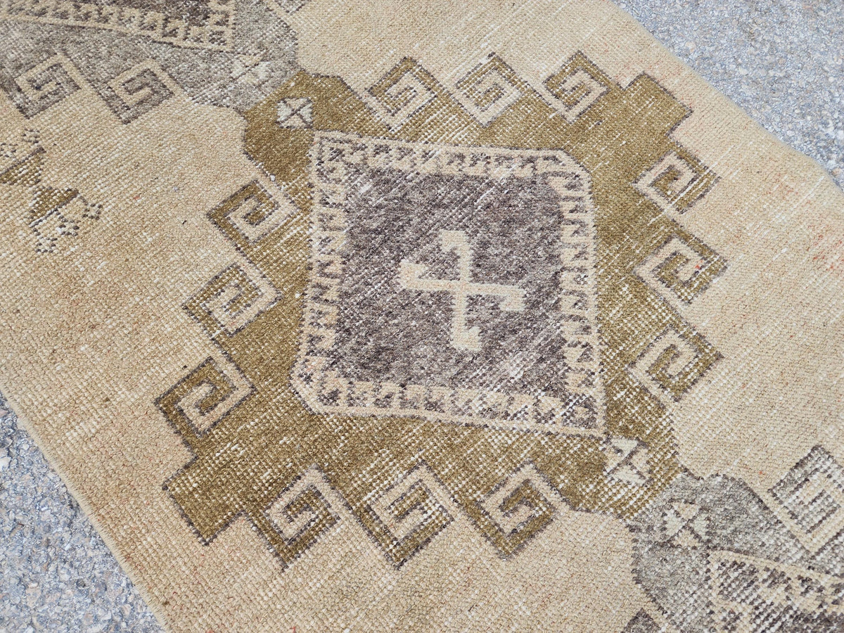 Neutral Wool Runner Rug 2.7x11 ft, Turkish Hand Knotted Beige and Brown, Home Kitchen Decor