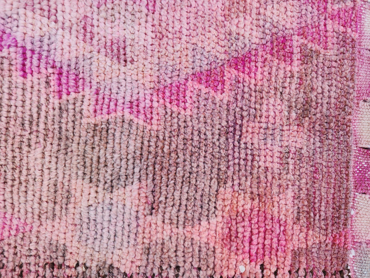 Herki Pink Runner Rug 2.7x10 ft, Turkish Wool Hand Made Carpet, Home Rustic Hallway Decor