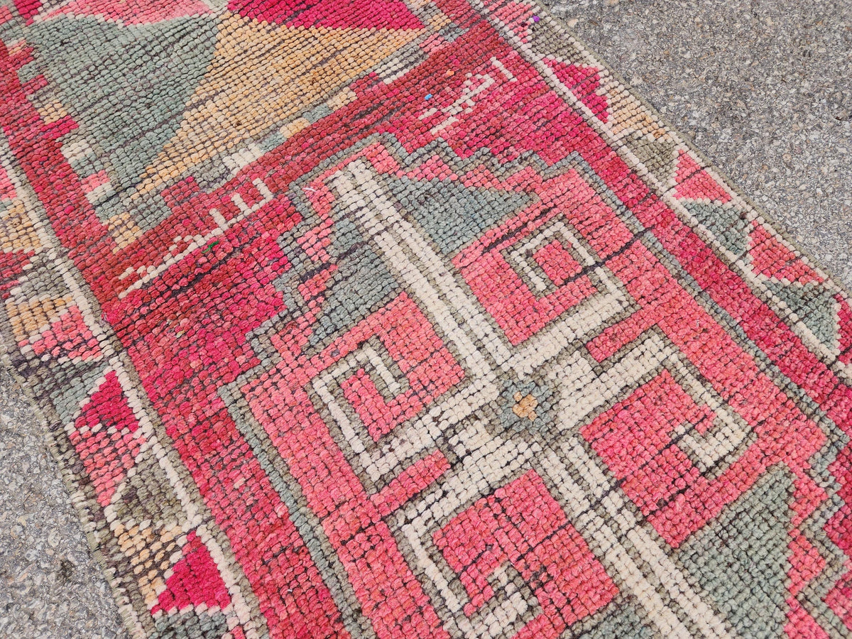2x13 Herki Long Runner Rug, Hand Knotted Turkish Rug, Bohemian Hallway Decor
