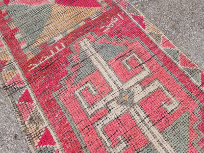 2x13 Herki Long Runner Rug, Hand Knotted Turkish Rug, Bohemian Hallway Decor