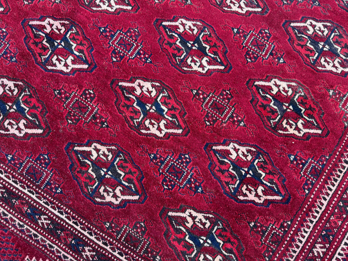 7x9 Handwoven Turkish Wool Rug: Vintage Red Accent Rug