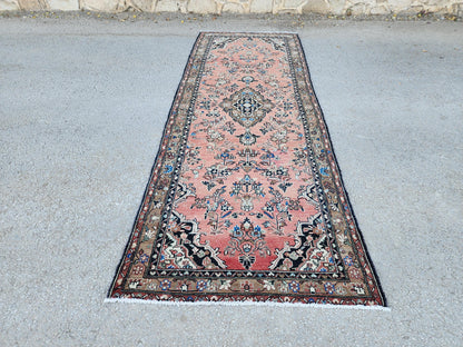 Vintage Boho Runner Rug 3x9: Hand Knotted, Red and Black