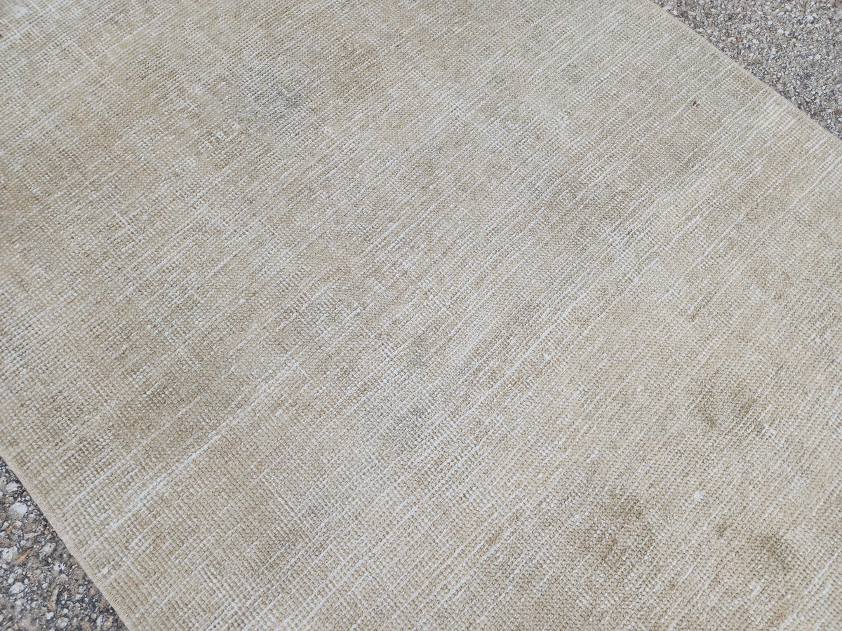 3x11 Neutral Hand-Knotted Turkish Runner Rug, Wool Hallway & Entryway Rug, Rustic Decor