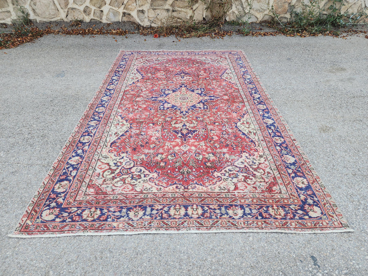 Oushak Area Rug 5.6 x 9.2 ft, Turkish Hand Knotted isparta Carpet, Living Room Decor