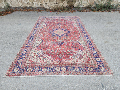 Oushak Area Rug 5.6 x 9.2 ft, Turkish Hand Knotted isparta Carpet, Living Room Decor