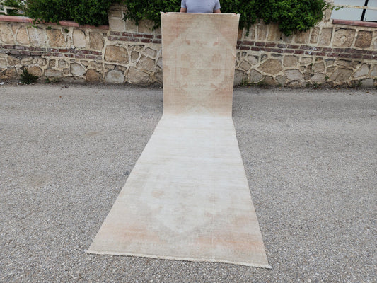 3x12 Neutral Turkish Wool Runner Rug, Hand Knotted Rustic Hallway Runner, Vintage Decor