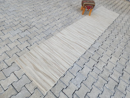 2x11 Neutral Runner Rug, Handwoven Turkish Kilim, Rustic Boho Decor