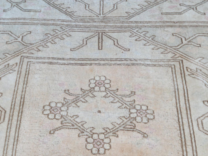Wool Beige Area Rug 7x9, Turkish Hand Made Carpet, Home Living Room Decor