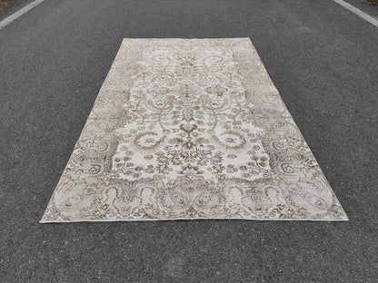 Handwoven Turkish Oushak Rug 5x8: Neutral Boho Decor