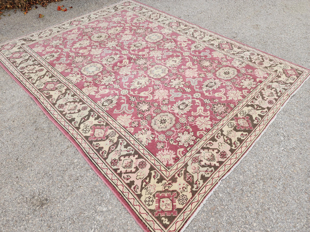 6x8 Turkish Hand Made Rug, Bohemian Rustic Decor, Oushak Red Wool Carpet