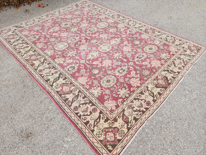 6x8 Turkish Hand Made Rug, Bohemian Rustic Decor, Oushak Red Wool Carpet
