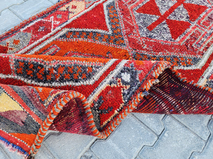 Vintage Herki Wool Runner Rug 3x11: Bohemian Hallway Rug