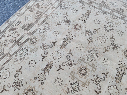 9x12 Neutral Area Rug, Soft Green Wool, Bohemian Living Room Decor
