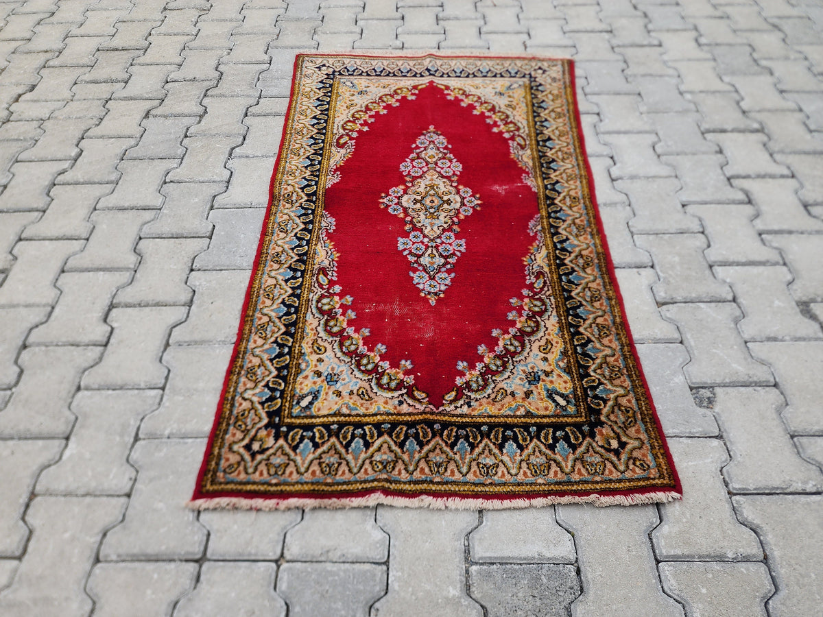 2x5 Vintage Turkish Oushak Rug: Red Antique Area Rug