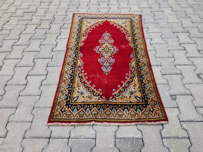 2x5 Vintage Turkish Oushak Rug: Red Antique Area Rug