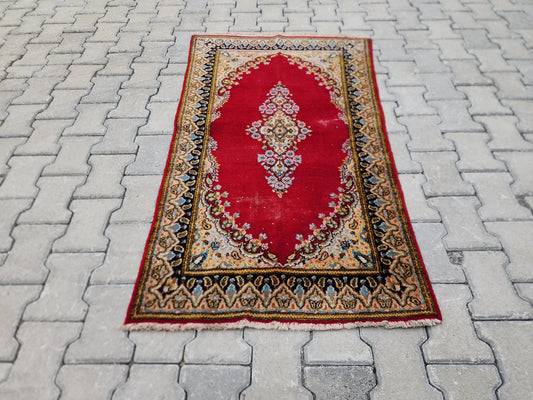 2x5 Vintage Turkish Oushak Rug: Red Antique Area Rug