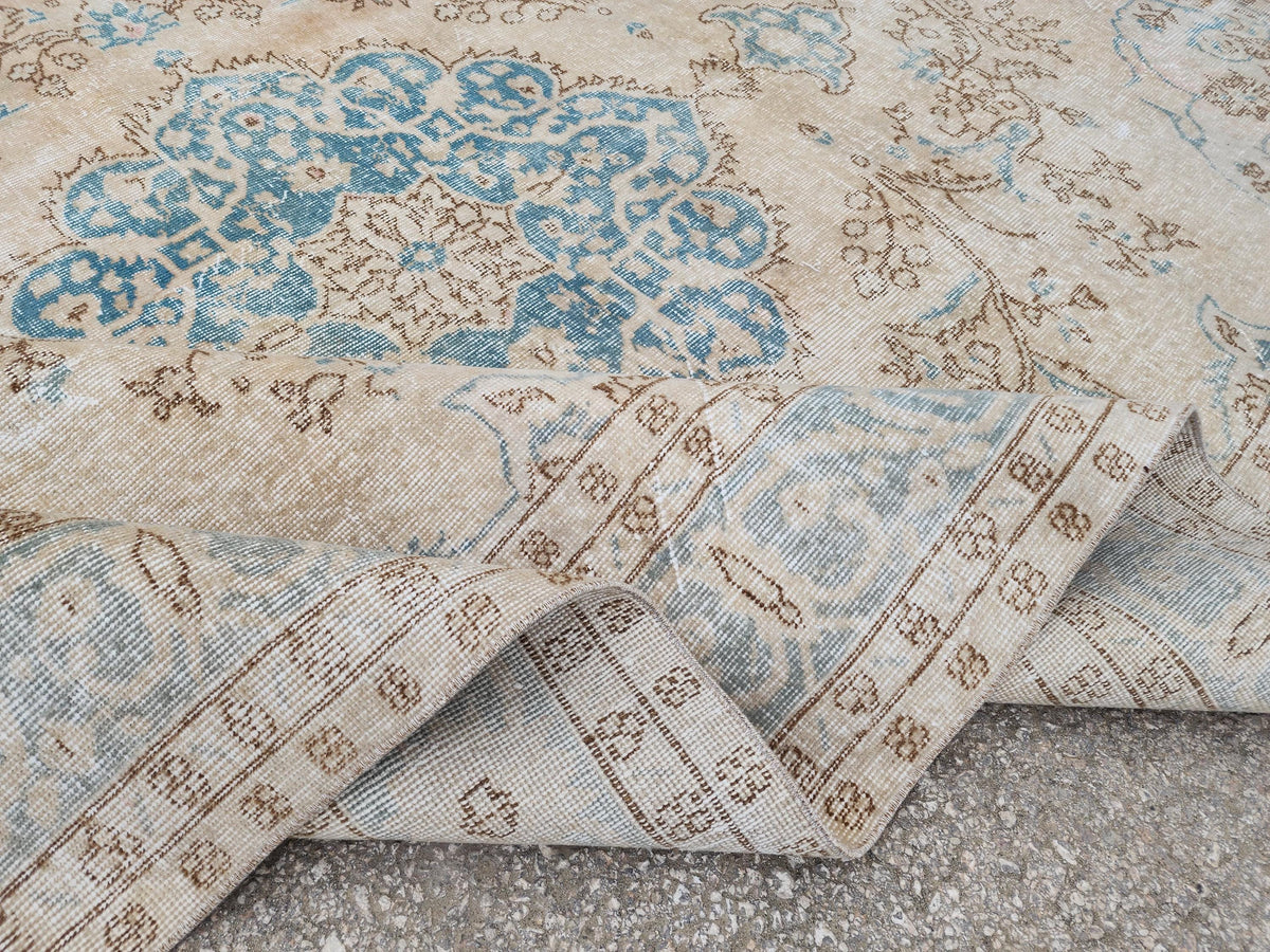 Green Medallion Turkish Oushak Rug 7x10: Wool Area Rug Boho Home Decor, Farmhouse Design