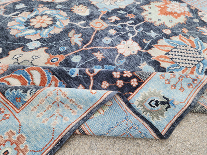 8x10.5 ft Turkish Oushak Wool Rug – Navy & Blue, Living Room