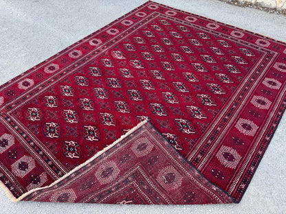 7x9 Handwoven Turkish Wool Rug: Vintage Red Accent Rug