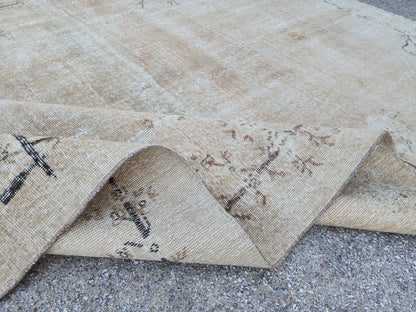 7x9 Beige Oushak Rug: Handwoven Turkish Wool, Muted Rustic Design