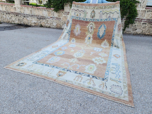 Oushak Rug 8x12, Home Vintage Decor, Hand Woven Up Cycled Wool