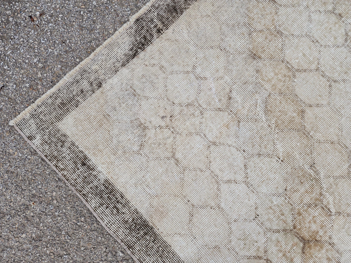 7x10 Turkish Oushak Rug: Neutral Geometric Wool Area Rug