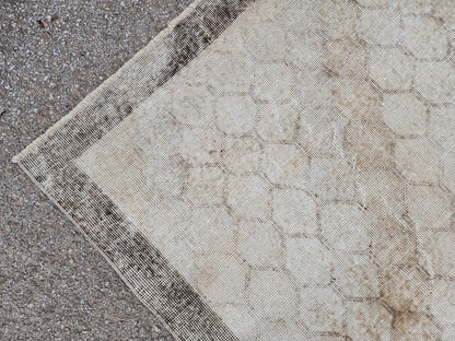 7x10 Turkish Oushak Rug: Neutral Geometric Wool Area Rug