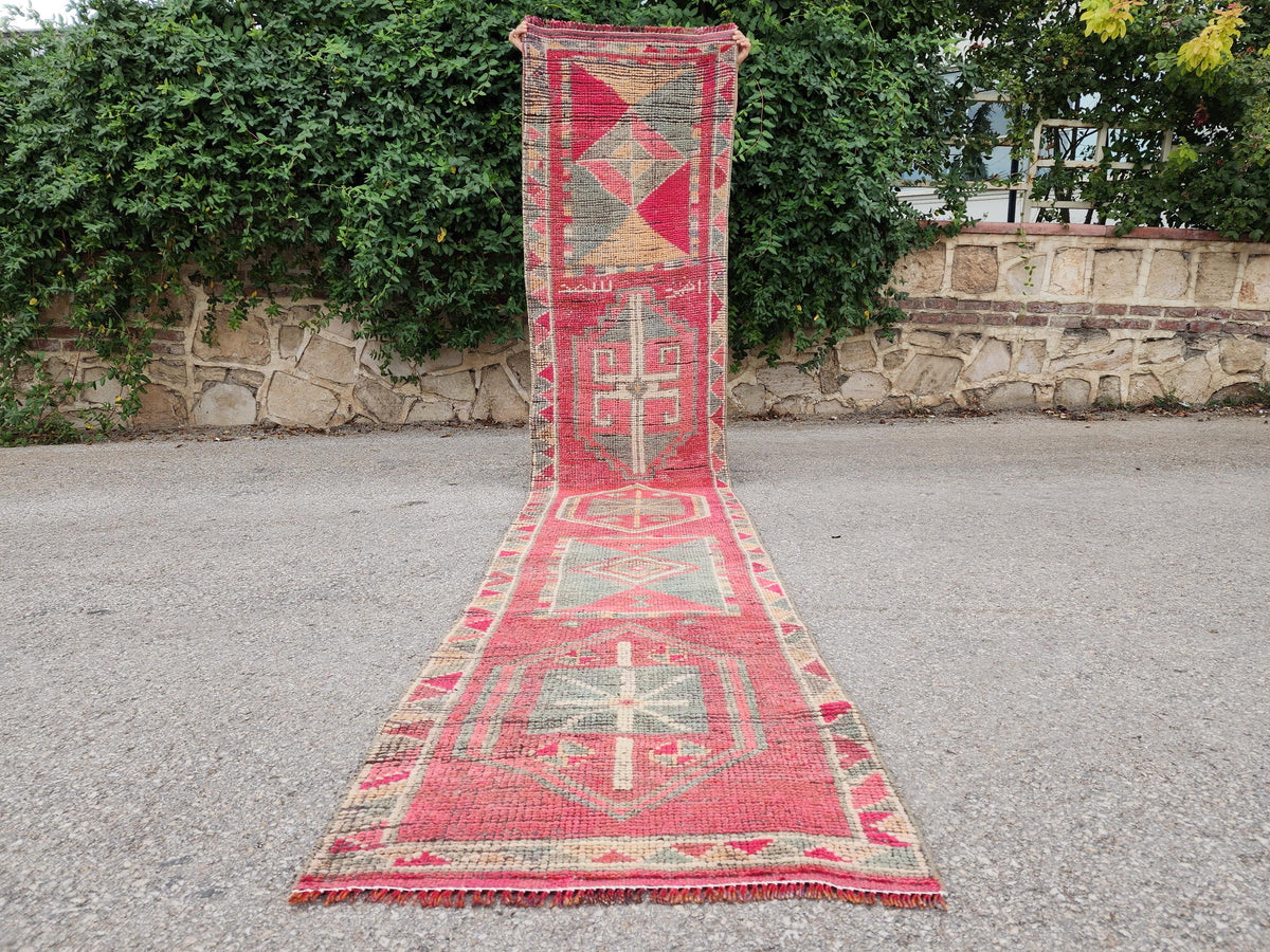 2x13 Herki Long Runner Rug, Hand Knotted Turkish Rug, Bohemian Hallway Decor