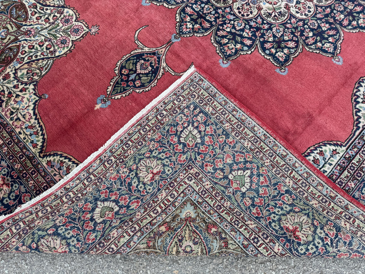 Vintage Area Rug 8x12: Medium Pile Red Wool, Hand Woven