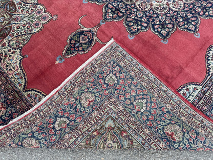 Vintage Area Rug 8x12: Medium Pile Red Wool, Hand Woven