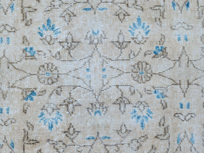 Handwoven Turkish Oushak Rug: 4x7 Neutral Wool & Cotton