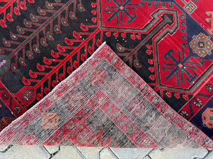 Handwoven Wool Area Rug 5x9: Red Bohemian Oriental Rug